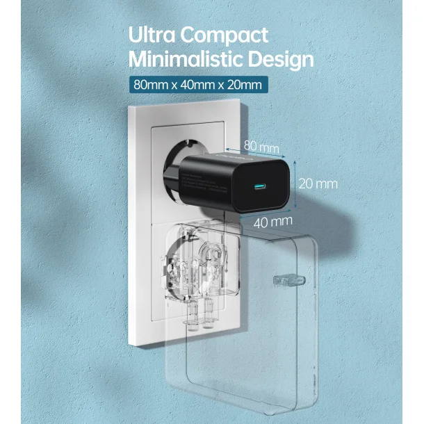 Choetech USB-C PD v&auml;ggladdare, 25W, svart