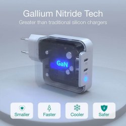 Choetech USB-C PD v&auml;ggladdare, 2-port GaN, 100W, vit