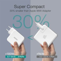 Choetech USB-C PD v&auml;ggladdare, 2-port GaN, 100W, vit