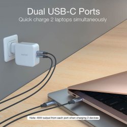 Choetech USB-C PD v&auml;ggladdare, 2-port GaN, 100W, vit