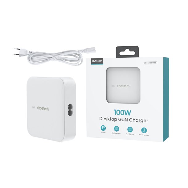 Choetech 4-port Laddare, 100W, vit