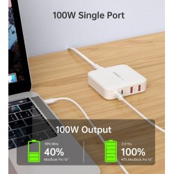 Choetech 4-port Laddare, 100W, vit