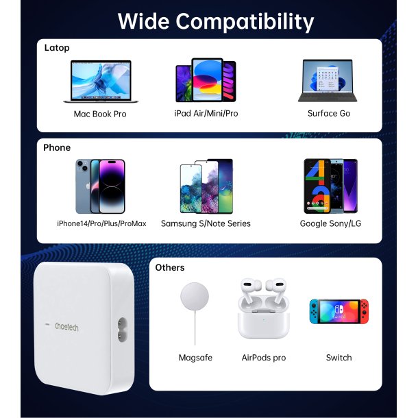Choetech 4-port Laddare, 100W, vit
