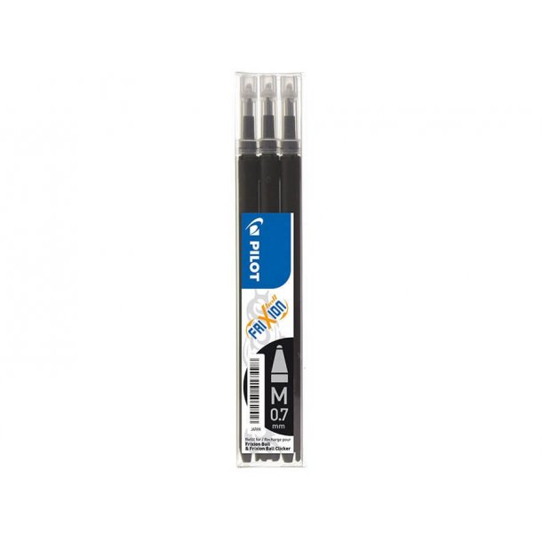 Pilot Frixion Clicker 0,7 Refil, sort, 3 stk, udviskbar pen