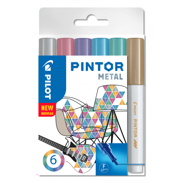 Pilot Marker Pintor Fine Metal Mix 1,0ass. farver, 6 stk, DIY-pen