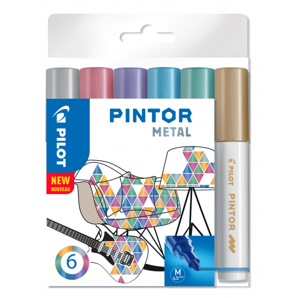 Pilot Marker Pintor Medium Metal Mix 1,4, ass. farver, 6 stk, DIY-pen