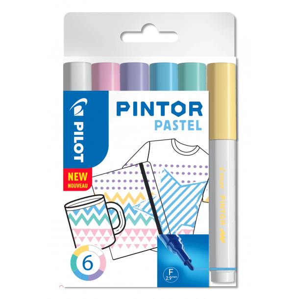 Pilot Marker Pintor Fine Pastel Mix 1,0, ass. farver, 6 stk, DIY-pen