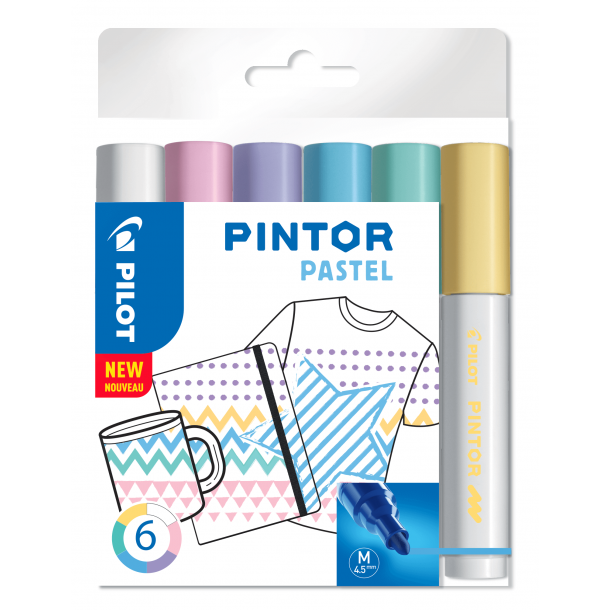 Pilot Marker Pintor Medium Pastel Mix 1,4, ass. farver, 6 stk, DIY-pen