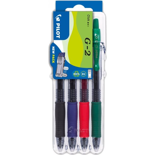 Pilot Gelpen m/klik G-2 Set2Go 0,7 Basic - M/ 4 farver