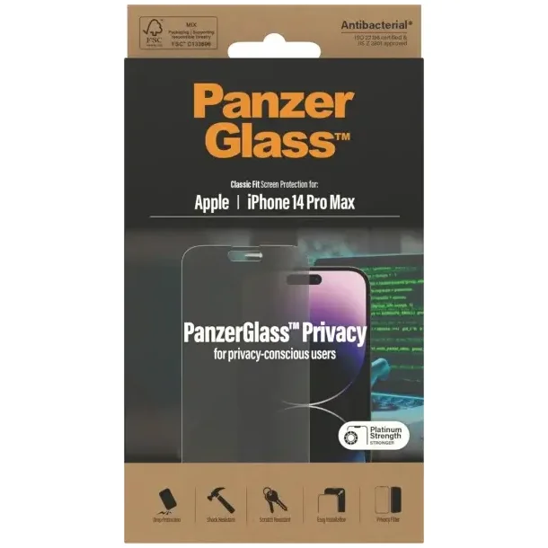 PanzerGlass sk&auml;rmskydd iPhone 14 Pro Max - Privacy, antibakteriell