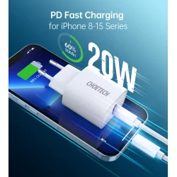 Choetech USB-C PD v&auml;ggladdare, 20W, vit