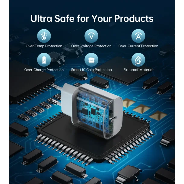 Choetech USB-C PD v&auml;ggladdare, 20W, vit