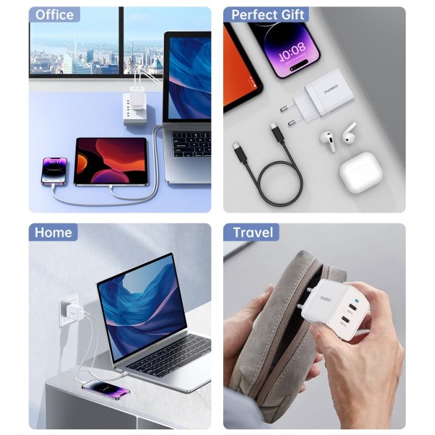 Choetech Dual Type-C V&auml;ggladdare 40W PD - Vit