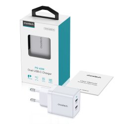 Choetech Dual Type-C V&auml;ggladdare 40W PD - Vit