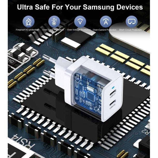 Choetech Dual Type-C V&auml;ggladdare 40W PD - Vit