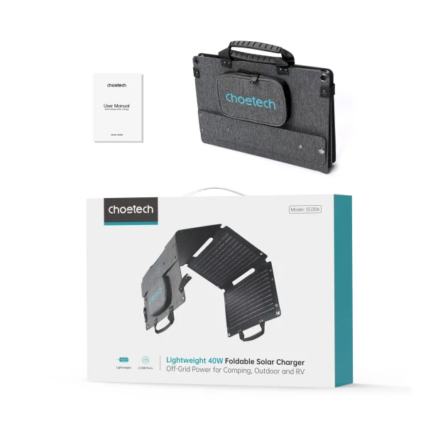 Choetech 2-Port Solpanel 40W - Type-C &amp; USB-A, Svart/Gr