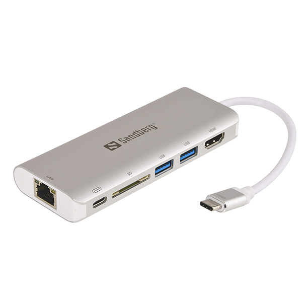 Sandberg USB-C Dock HDMI+LAN+SD+USB,61W, Vit
