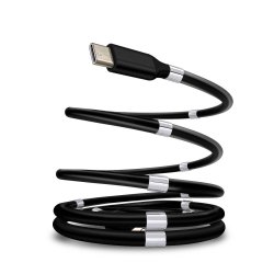 USB-C &ndash; USB-C QC magnetkabel, 2 m, svart