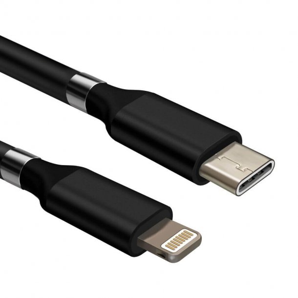 USB-C &ndash; Lightning QC magnetkabel, 2 m, svart