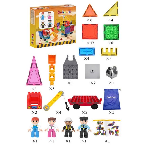 Magnetic Tiles Byggeplads, 65 dele