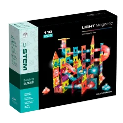 Magnetic Tiles kuglebane med lys, 110 dele