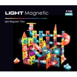 Magnetic Tiles kuglebane med lys, 110 dele