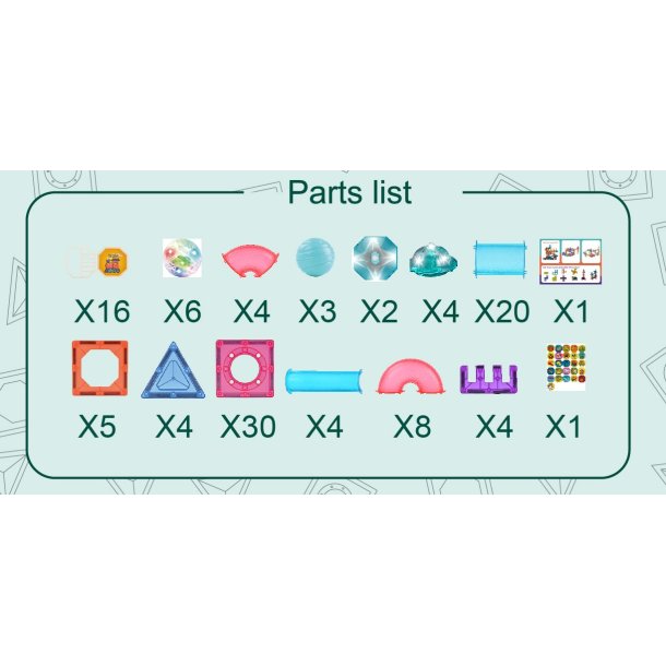 Magnetic Tiles kuglebane med lys, 110 dele