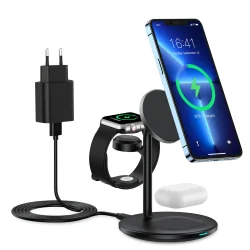 Choetech trdl&ouml;s laddare 3-i-1 f&ouml;r iPhone, AirPods och Watch, 15W, svart