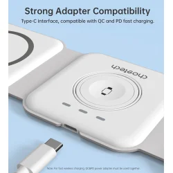 Choetech trdl&ouml;s magnetisk laddare 3-i-1, hopf&auml;llbar, vit