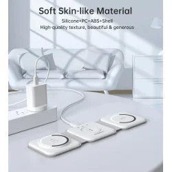 Choetech trdl&ouml;s magnetisk laddare 3-i-1, hopf&auml;llbar, vit