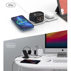 Choetech trdl&ouml;s magnetisk laddare 3-i-1, hopf&auml;llbar, vit