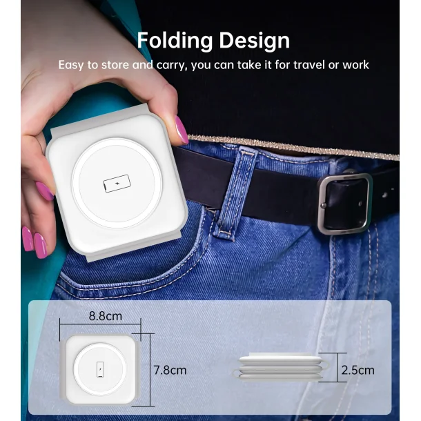 Choetech trdl&ouml;s magnetisk laddare 3-i-1, hopf&auml;llbar, vit