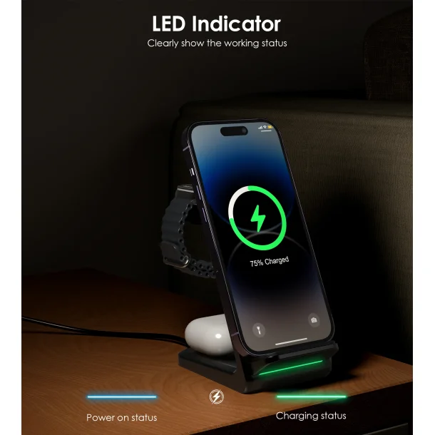 Choetech trdl&ouml;s laddare T608-F 4-i-1, svart