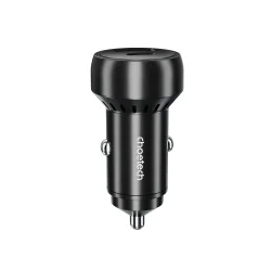 Choetech biladapter 2-port USB-C + USB-A, QC, 60W svart