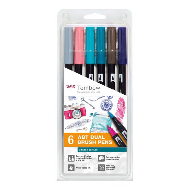 Tombow ABT Dual Brush 6P-5 Vintage, 6 st, penna med dubbel spets