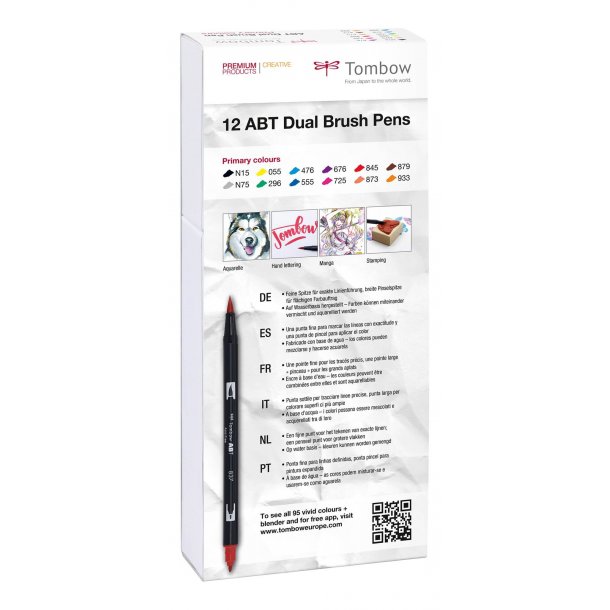 Tombow ABT Dual Brush 12P-1 Basic, 12 st, penna med dubbel spets
