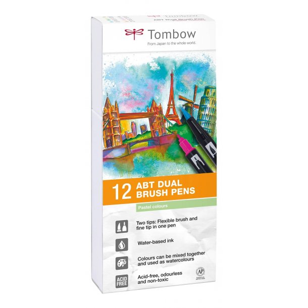 Tombow ABT Dual Brush 12P-2 Pastell, 12 st, penna med dubbel spets