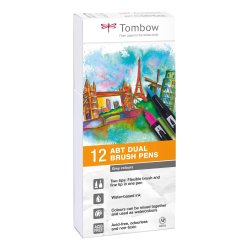 Tombow ABT Dual Brush 12P-3, gr frger, 12 st, penna med dubbel spets