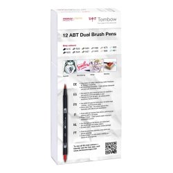 Tombow ABT Dual Brush 12P-3, gr frger, 12 st, penna med dubbel spets