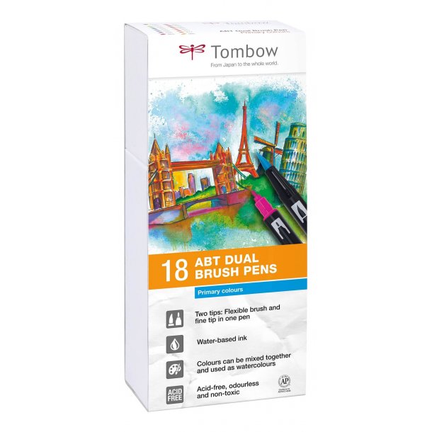 Tombow ABT Dual Brush 18P-1 Basic 1, 18 stk, tusch med dobbeltspids