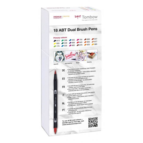 Tombow ABT Dual Brush 18P-1 Basic 1, 18 st, penna med dubbel spets