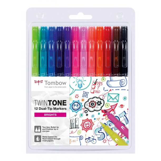 Tombow TwinTone bright, tusch med dobbletspids, 12 stk