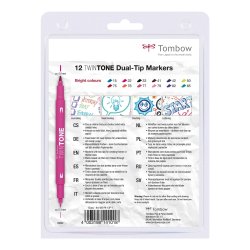 Tombow TwinTone, Penna med dubbelsidig spets, 12 st, Brights