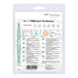 Tombow TwinTone, Penna med dubbelsidig spets, 12 st, Pastell