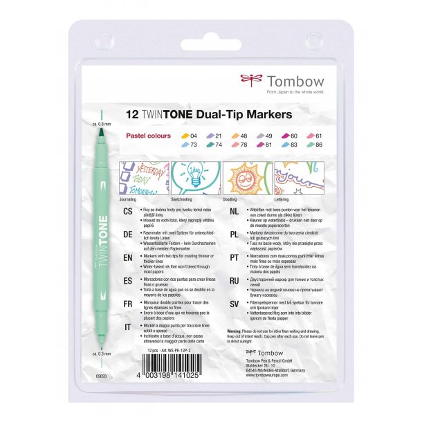 Tombow TwinTone, Penna med dubbelsidig spets, 12 st, Pastell