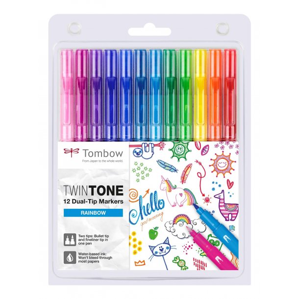 Tombow TwinTone Rainbow, tush med dobbeltspids, 12 stk