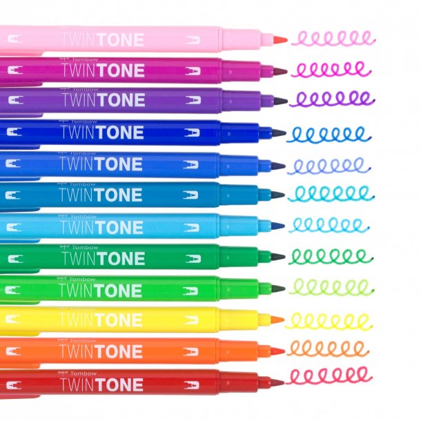 Tombow TwinTone, Penna med dubbelsidig spets, 12 st, Regnbge