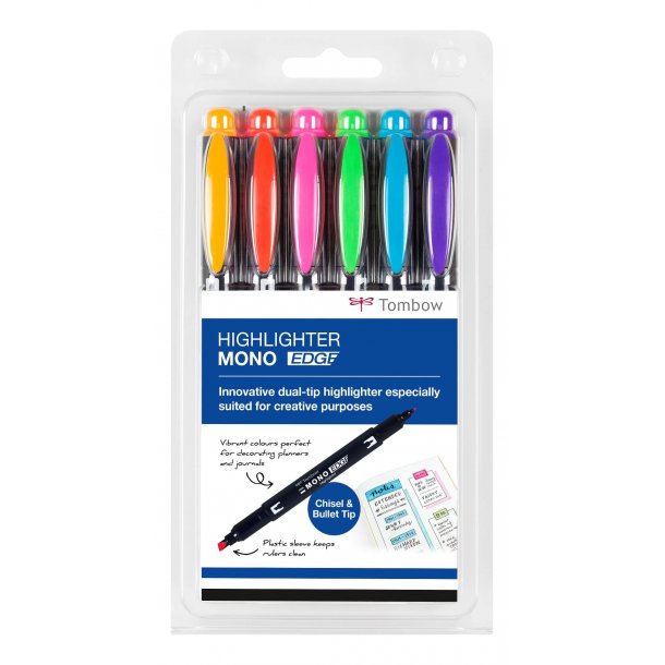 Tombow Overstregningspen MONO Edge St, ass. farver, 6 stk, dobbeltspids