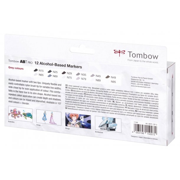 Tombow Marker ABT PRO Dubbelsidig Tuschpenna, 12 st, Gr