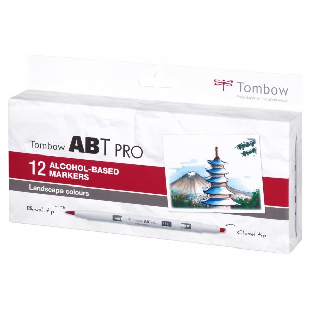 Tombow Marker Alcohol ABT PRO Dual Brush 12P-4 Naturfarver, tusch med dobbeltspids, 12 stk